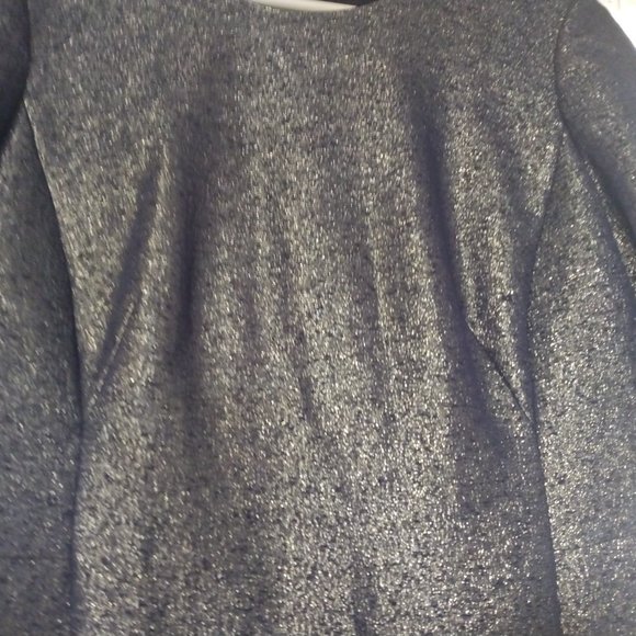 ❤️AKRIS Blue Gray Metallic Half Sleeve Textured Silk Knee Cocktail Dress 12 - Picture 6 of 6